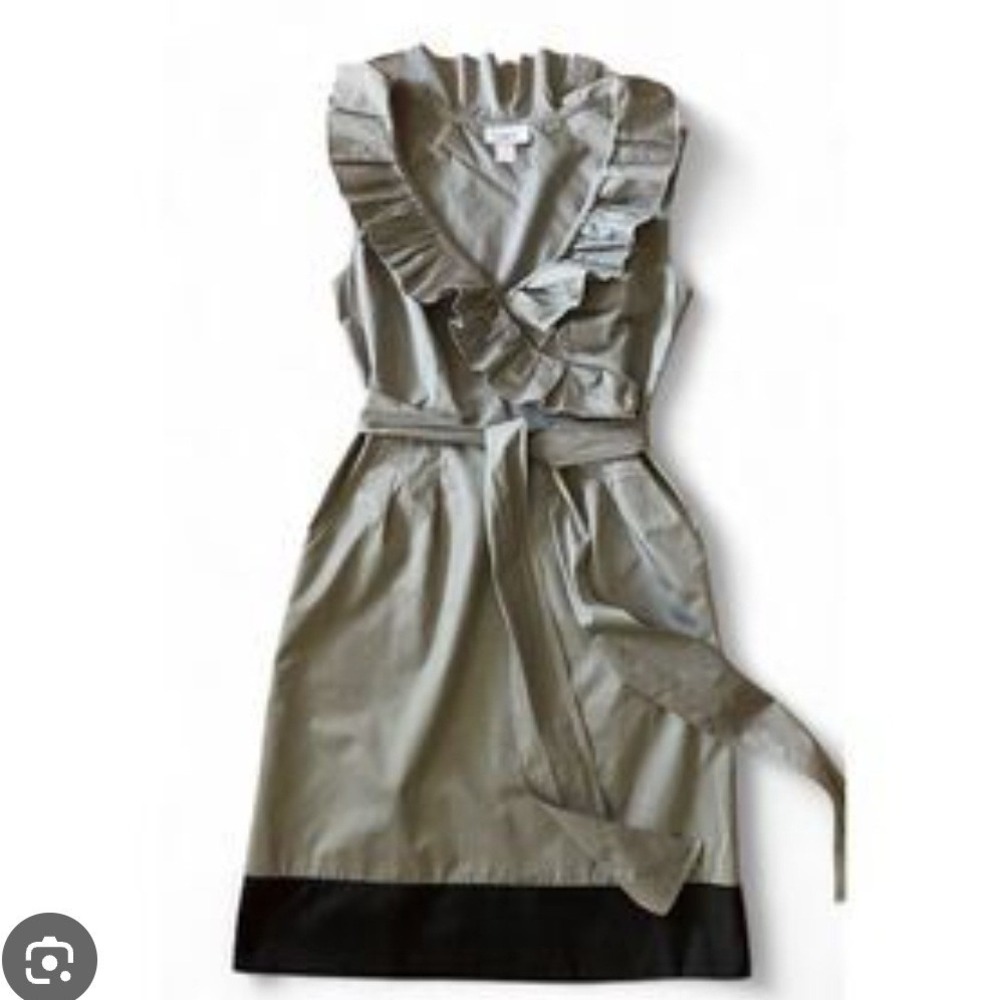 LOFT Women's Grey Ruffle V Neck Sleeveless Belted Dress Size 6 NWT‎ Ruffle Midi